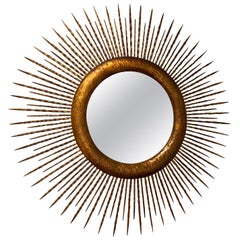 Round Gold Gilt Metal Starburst Mirror, Spain, 1960s