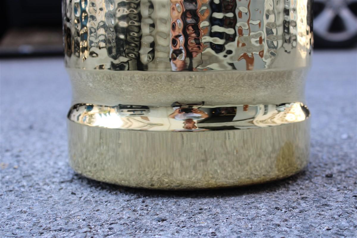 Round Gold Italian Umbrella Stand 1970 Solid Brass Hammered In Good Condition For Sale In Palermo, Sicily