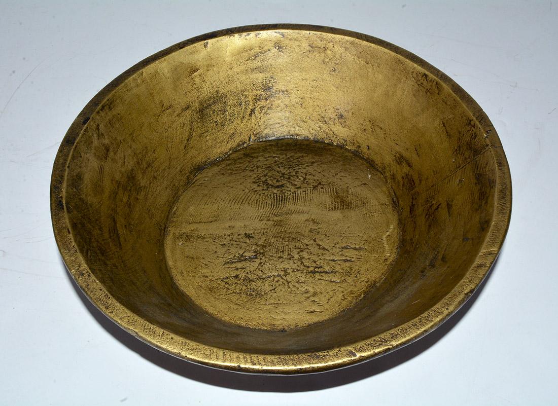 Rustic Round Gold Painted Vintage Chinese Serving Bowl