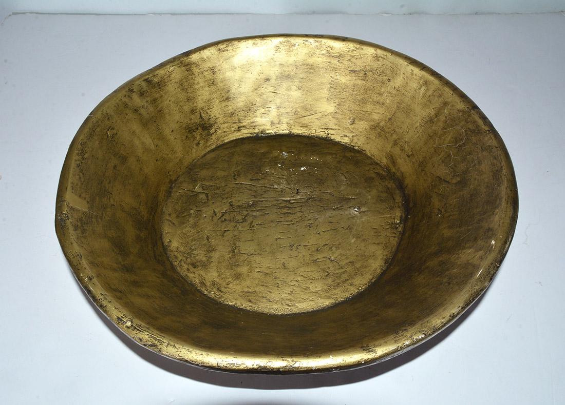 Hollywood Regency Round Gold Painted Vintage Chinese Serving Bowl