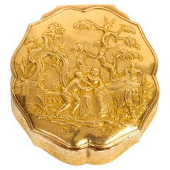 Used Round Gold Snuff Box with Hidden Miniature