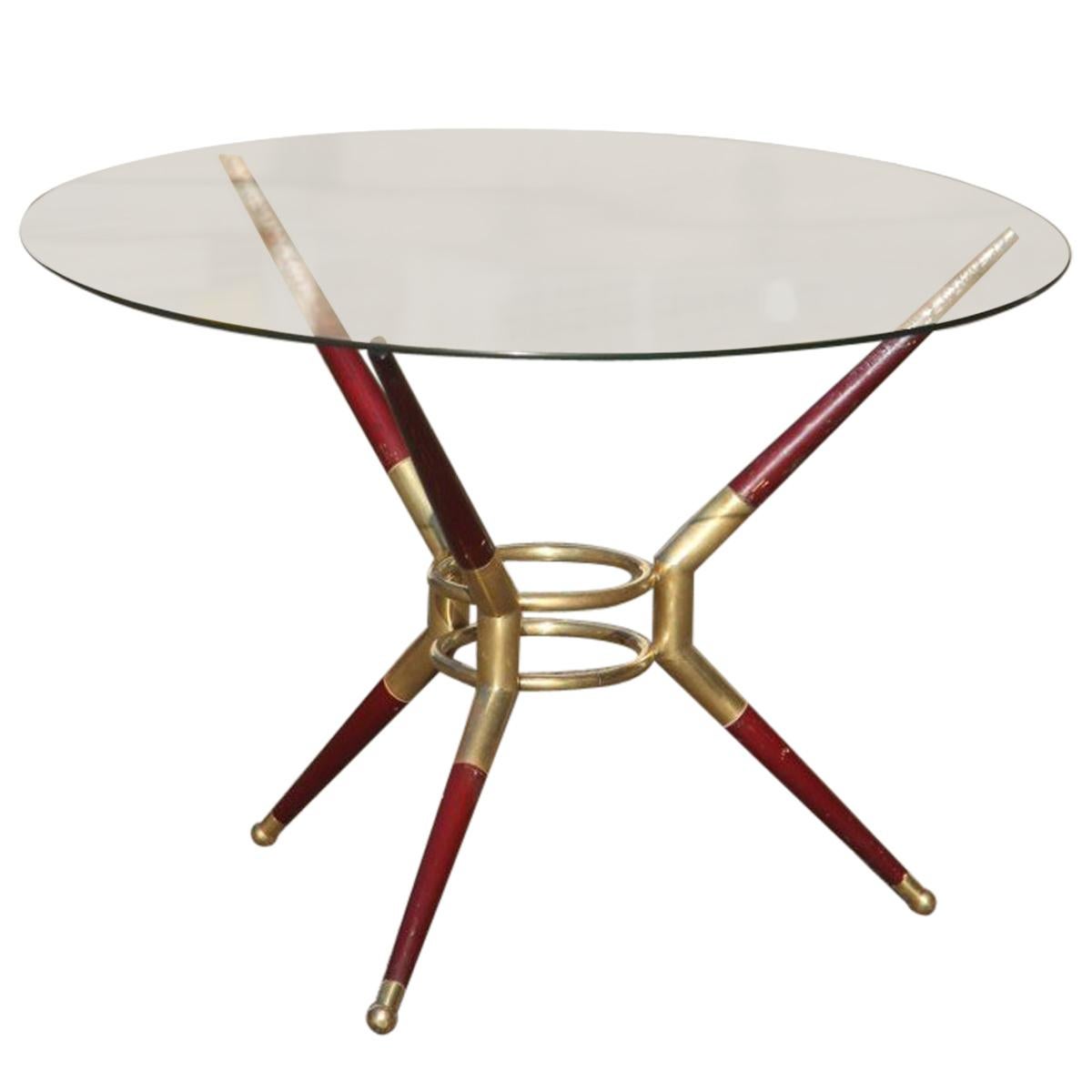 Round Gold Table Coffee Glass Top Italian Mid-Century Modern Design, 1950s