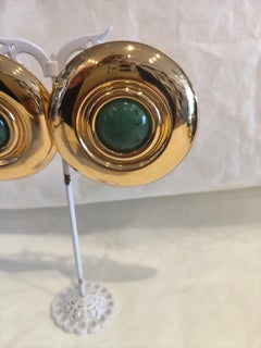 Gold Tone Drop Earrings with Green Stone, Women's Jewelry, New Design