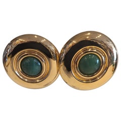 Gold Tone Drop Earrings with Green Stone, Women's Jewelry, New Design