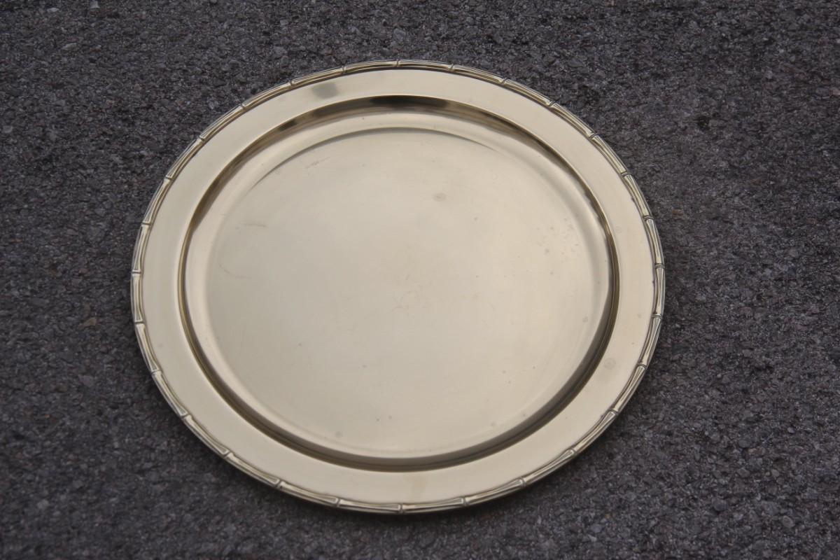 Barre de plateau ronde dorée en laiton massif gravé motif canne plaque de design italien.