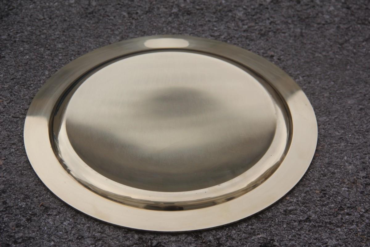 Plateau rond à barre en or et laiton massif à motif de canne gravé - Assiette de conception italienne Bon état - En vente à Palermo, Sicily