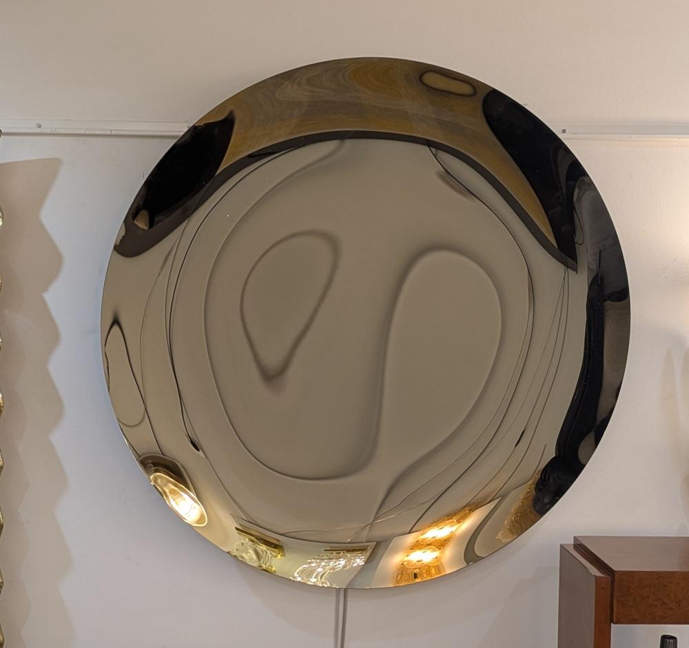 Italian Round Golden concave mirror, 90 cm For Sale