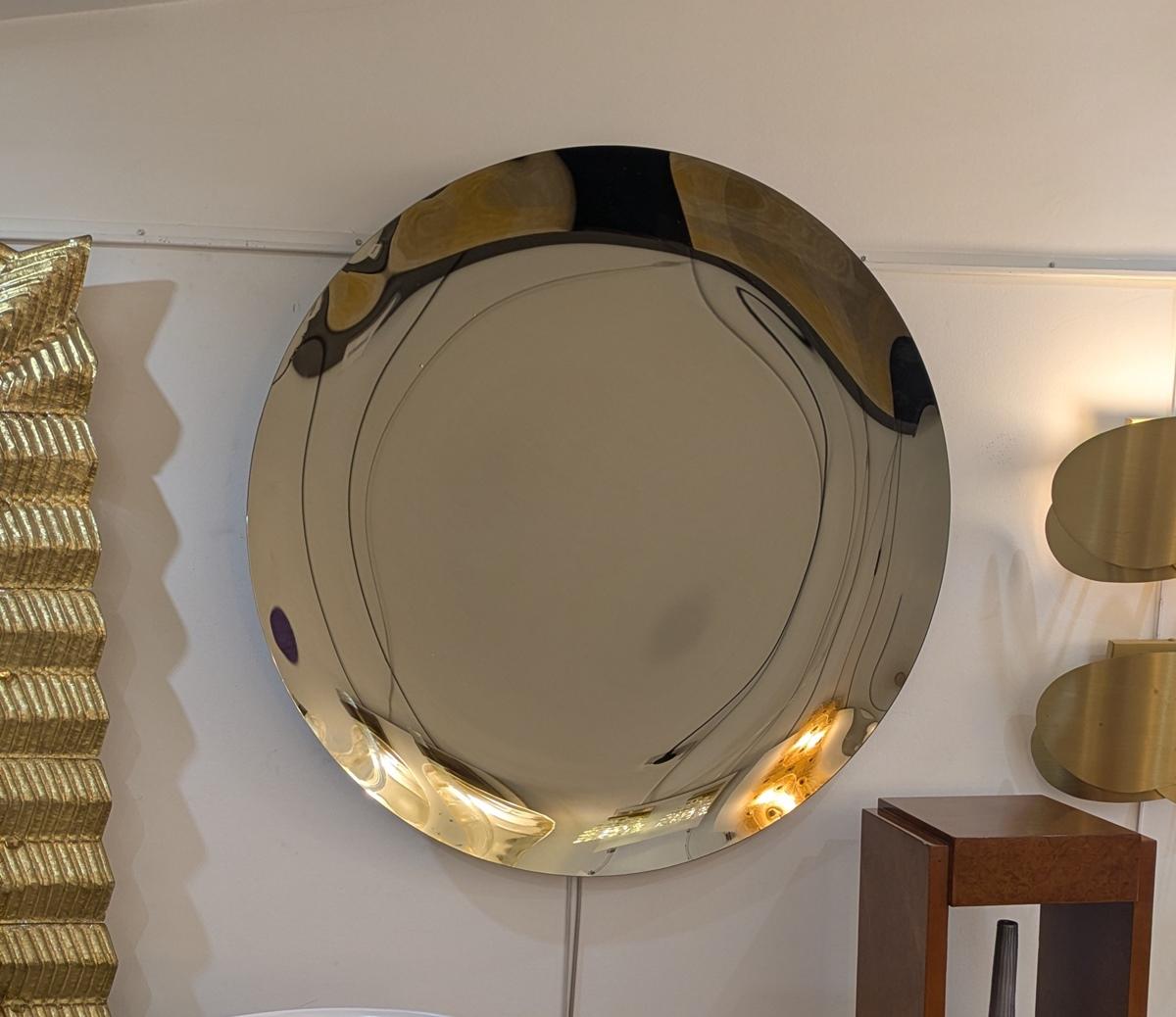 Contemporary Round Golden concave mirror, 90 cm For Sale