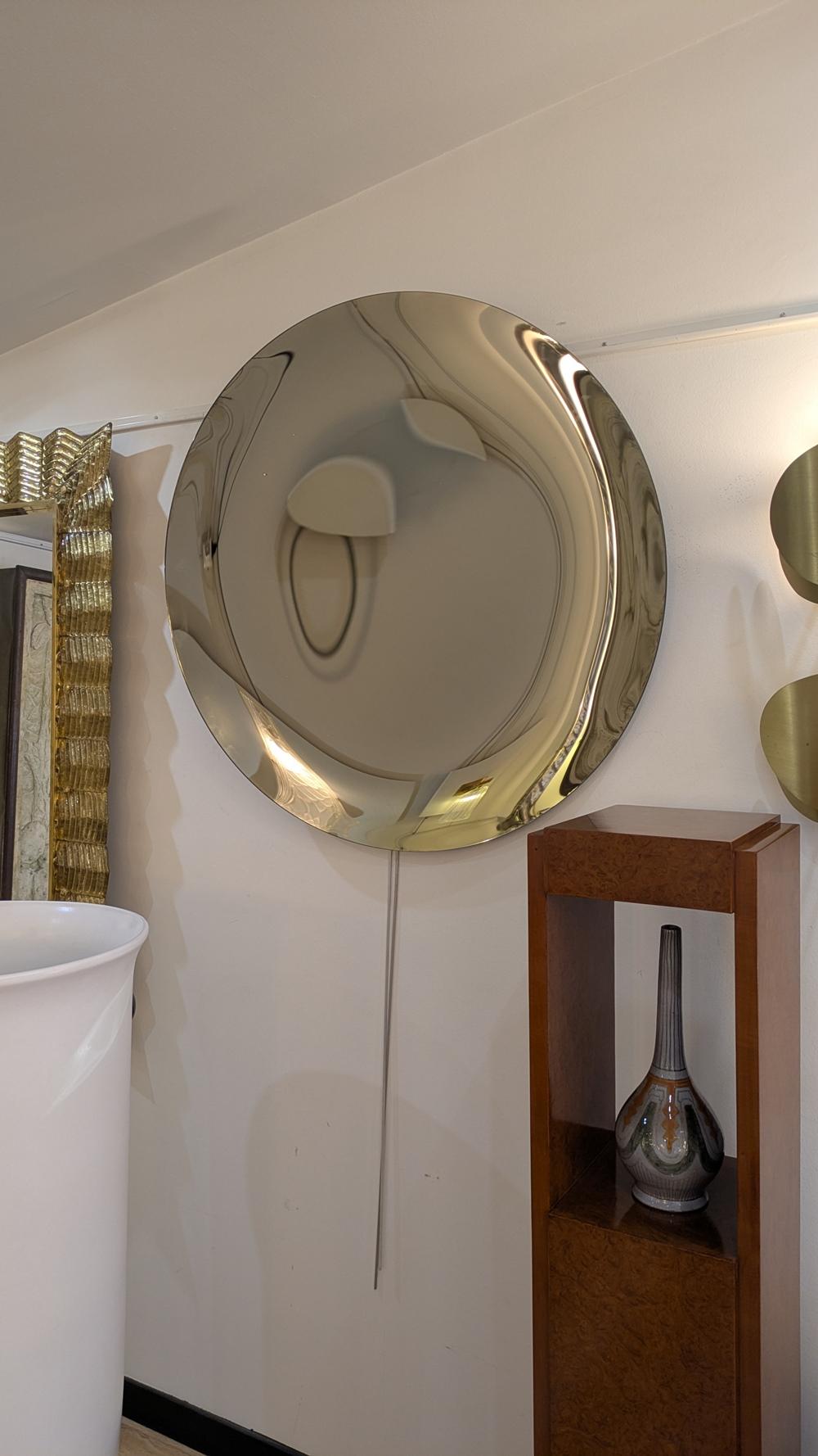 Glass Round Golden concave mirror, 90 cm For Sale