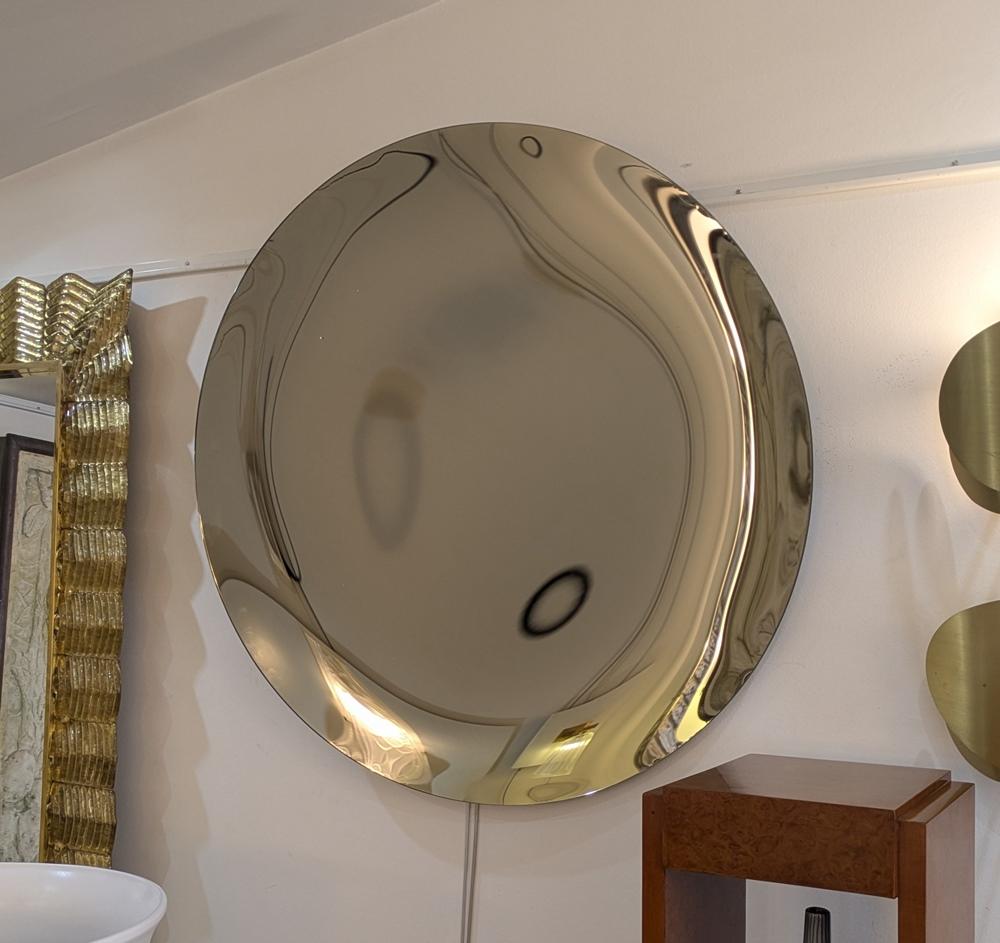 Round Golden concave mirror, 90 cm For Sale 2
