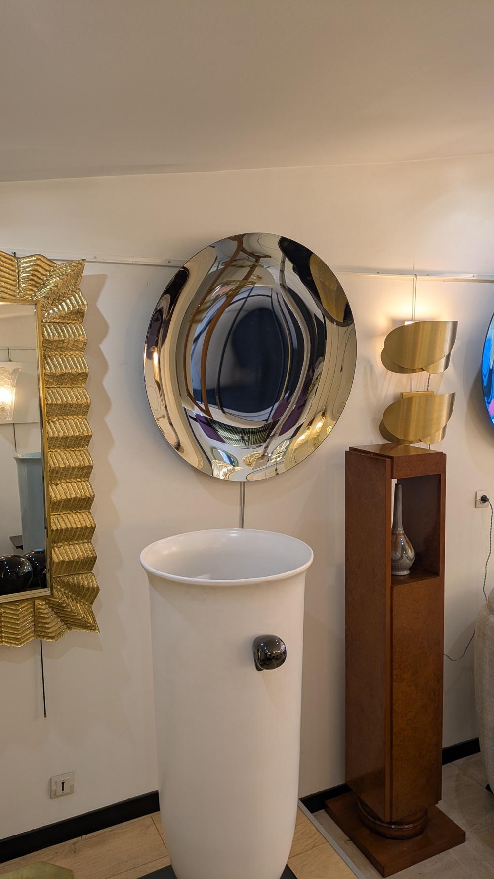 Round Golden concave mirror, 90 cm For Sale 3