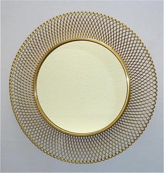 Round Golden Midcentury Wall Mirror Patinated Brass Glass Vereinigte Werkstätten