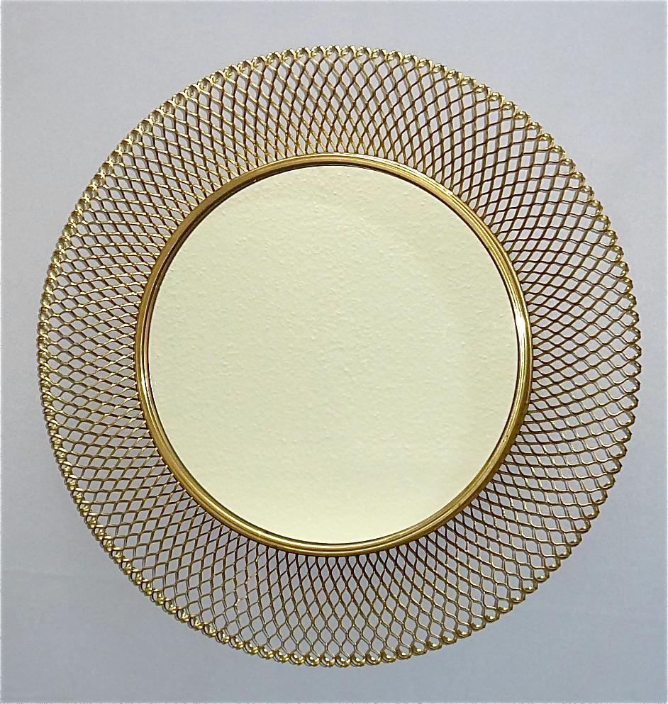 Round Golden Midcentury Wall Mirror Patinated Brass Glass Vereinigte Werkstätten For Sale 1