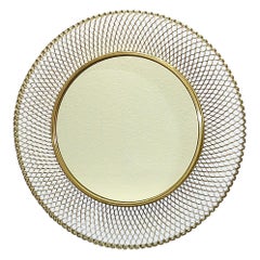 Round Golden Midcentury Wall Mirror Patinated Brass Glass Vereinigte Werkstätten