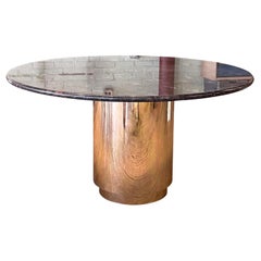Round Granite Dining Table with Cylindrical Brass Base, 52"