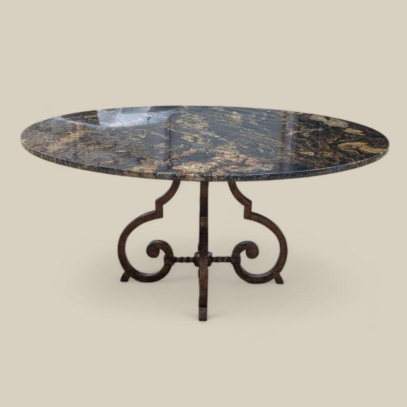 Round Granite Top Dining Table, Ornate Cast Iron Base, Seats 6-8 4