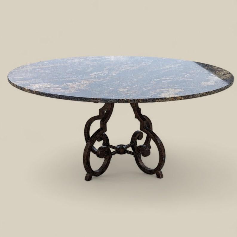 Regency Round Granite Top Dining Table, Ornate Cast Iron Base, Seats 6-8