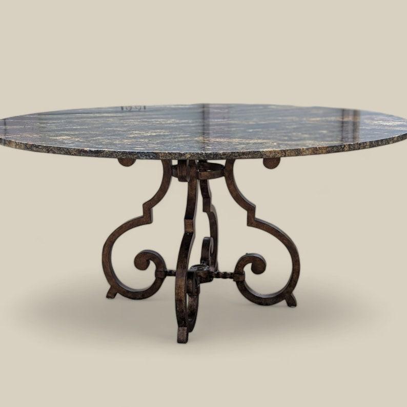 Round Granite Top Dining Table, Ornate Cast Iron Base, Seats 6-8 2
