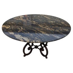 Round Granite Top Dining Table, Ornate Cast Iron Base, Seats 6-8