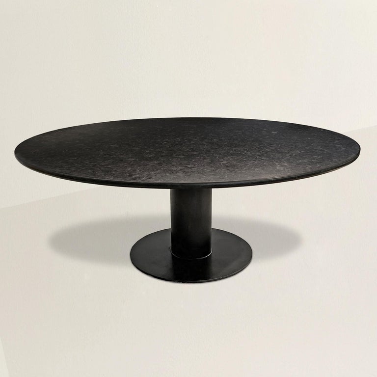 Round GraniteTop Dining Table with Found Industrial Steel Base at 1stDibs