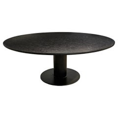 Round Granite-Top Dining Table with Found Industrial Steel Base