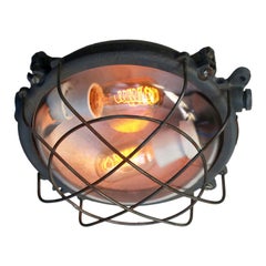 Round Gray Cast Iron Vintage Industrial Clear Glass Ceiling Flush Mounts (2x)