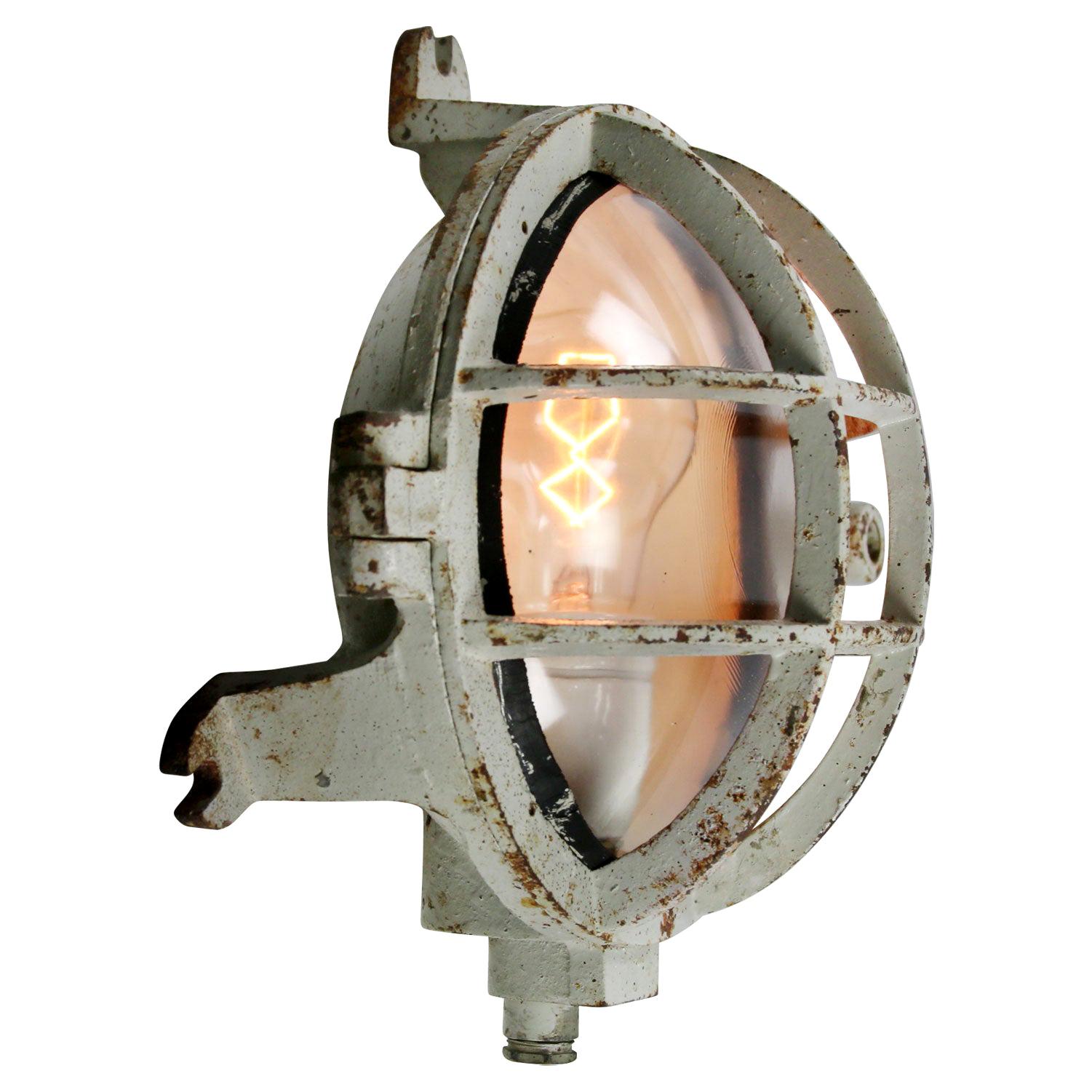 Round Gray Cast Iron Vintage Industrial Clear Glass Wall Lamp Scone