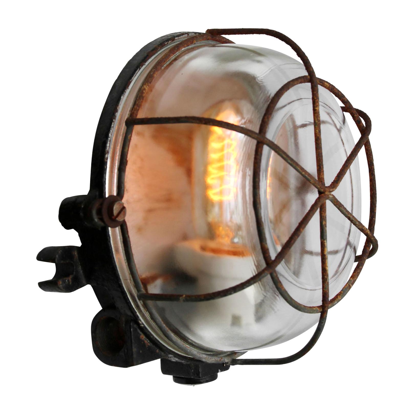 Round Gray Cast Iron Vintage Industrial Clear Glass Wall Lamps Scones