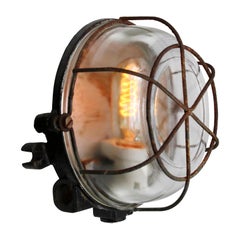 Round Gray Cast Iron Vintage Industrial Clear Glass Wall Lamps Scones