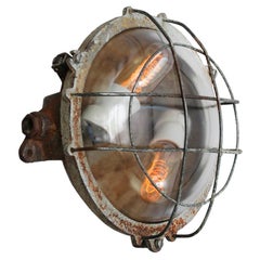 Round Gray Cast Iron Vintage Industrial Clear Glass Wall Lamps Scones