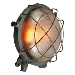 Round Gray Cast Iron Vintage Industrial Frosted Glass Wall Lamp Scone