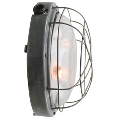 Round Gray Metal Vintage Industrial Clear Glass Wall Lamp Sconce
