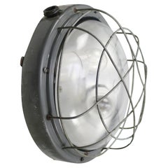 Round Gray Metal Retro Industrial Clear Glass Wall Lamp Scone
