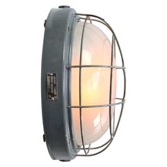 Round Gray Metal Vintage Industrial Frosted Glass Wall Lamp Scone