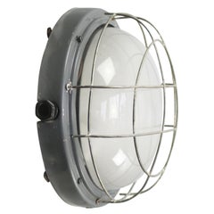 Round Gray Metal Vintage Industrial Frosted Glass Wall Lamp Sconce