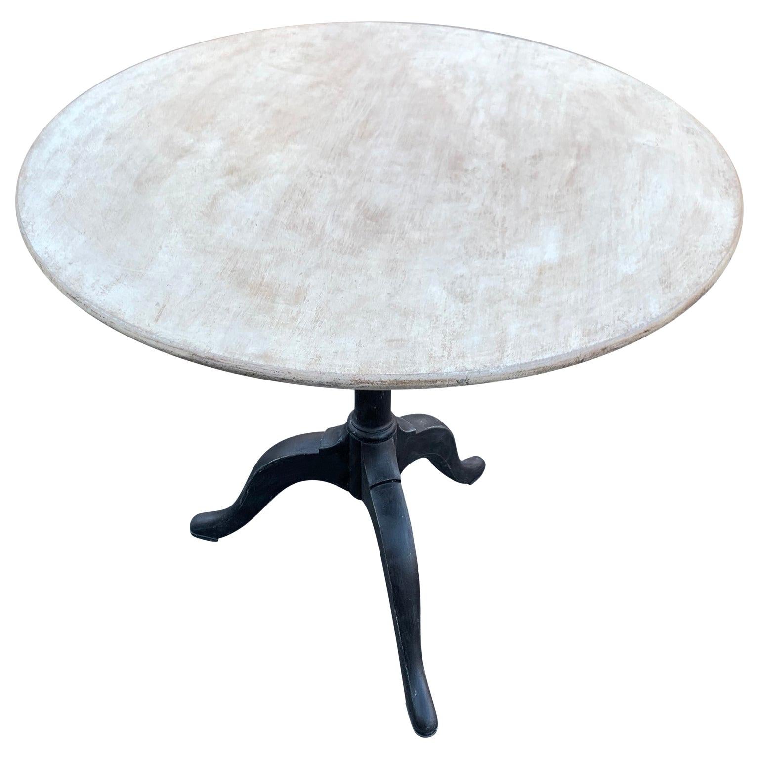 Round Gray Painted Gustavian Tilt-Top Table, Circa 1830s