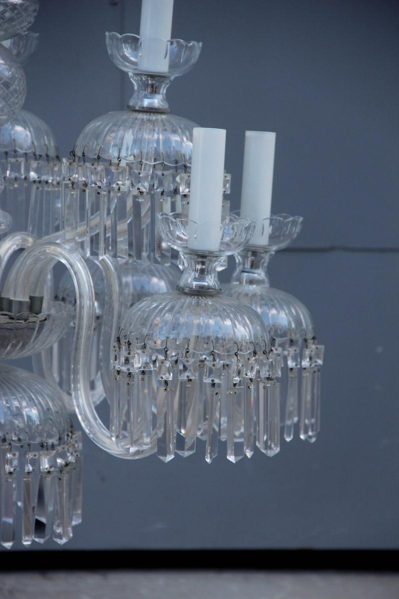 Czech Round Great Classic Chandelier Trasparent Crystal Bohemian Art, 1950s For Sale