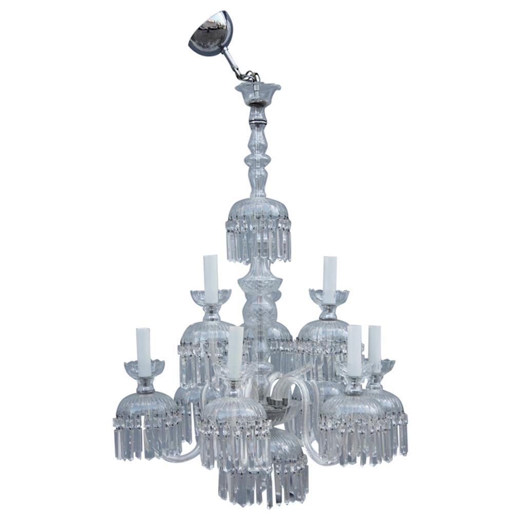 Grande lampadario classico rotondo in cristallo trasparente Arte boema, anni '50
