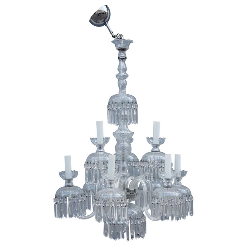 Round Great Classic Chandelier Trasparent Crystal Bohemian Art, 1950s For Sale