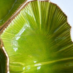 Round Green 5-Piece Lettuce Motif Chip and Dip Platter with Gold Edges, 1970s