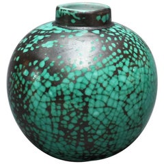 Round Green and Black Ceramic Vase by Primavera, circa 1930s