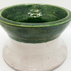 Round Green and White French Ceramic Planter or Catchall Dish