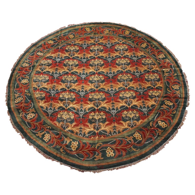 Round Green Art and Craft Rug For Sale at 1stDibs
