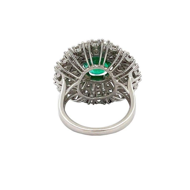 Round Cut Round Green Emerald 1.78CT Mix Shape Diamonds 3.62CT in 18K White Gold Ring  For Sale