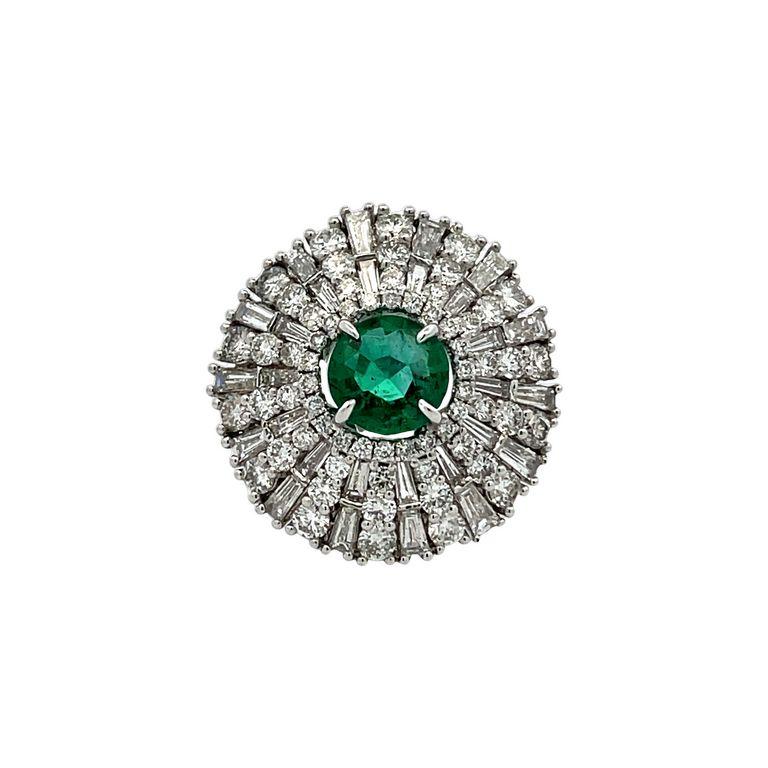 Runder grüner Smaragd 1,78CT Mix Shape Diamanten 3,62CT in 18 Karat Weißgold Ring Damen im Angebot