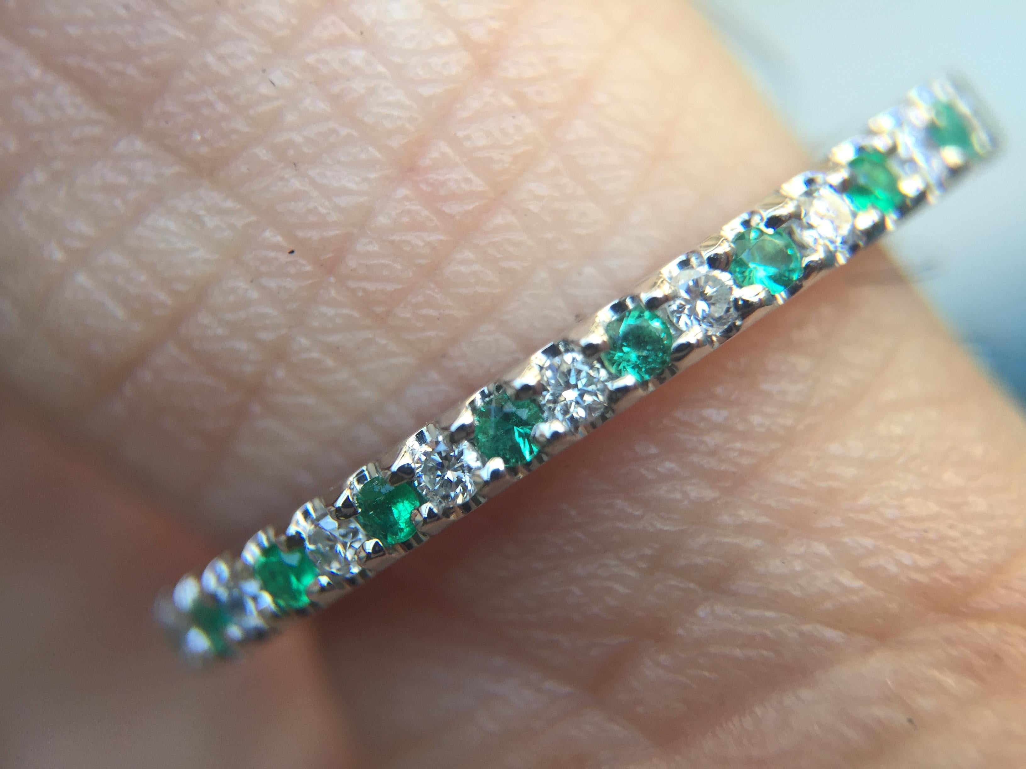 Modern Round Green Emerald and Diamond Eternity Band 14k White Gold- Ben Dannie For Sale