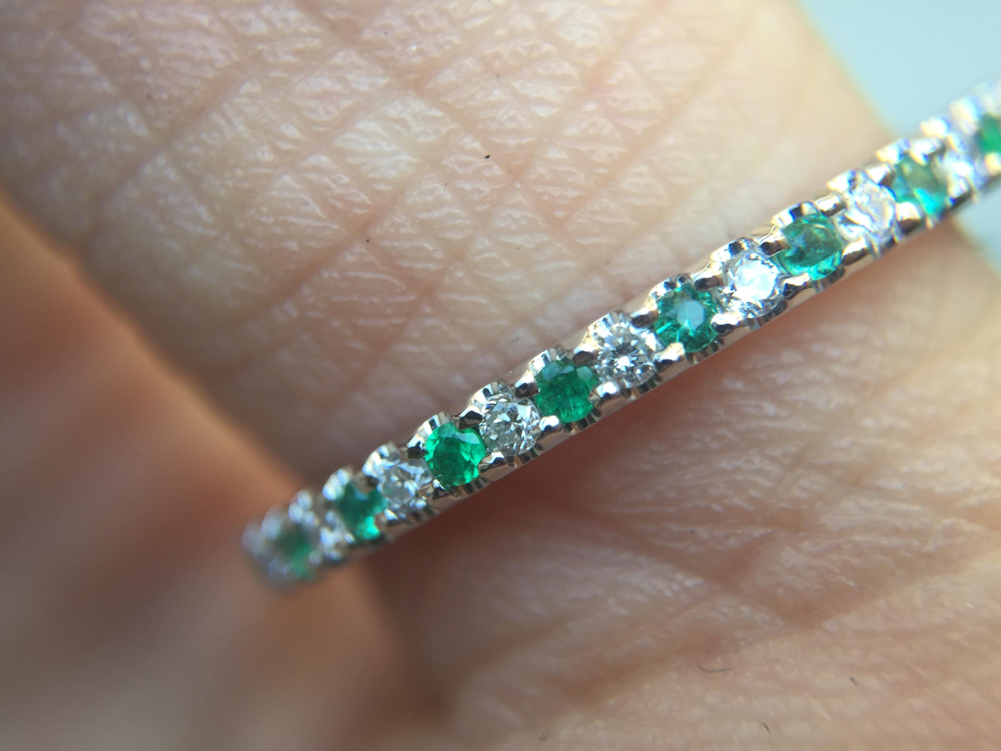 Round Cut Round Green Emerald and Diamond Eternity Band 14k White Gold- Ben Dannie For Sale