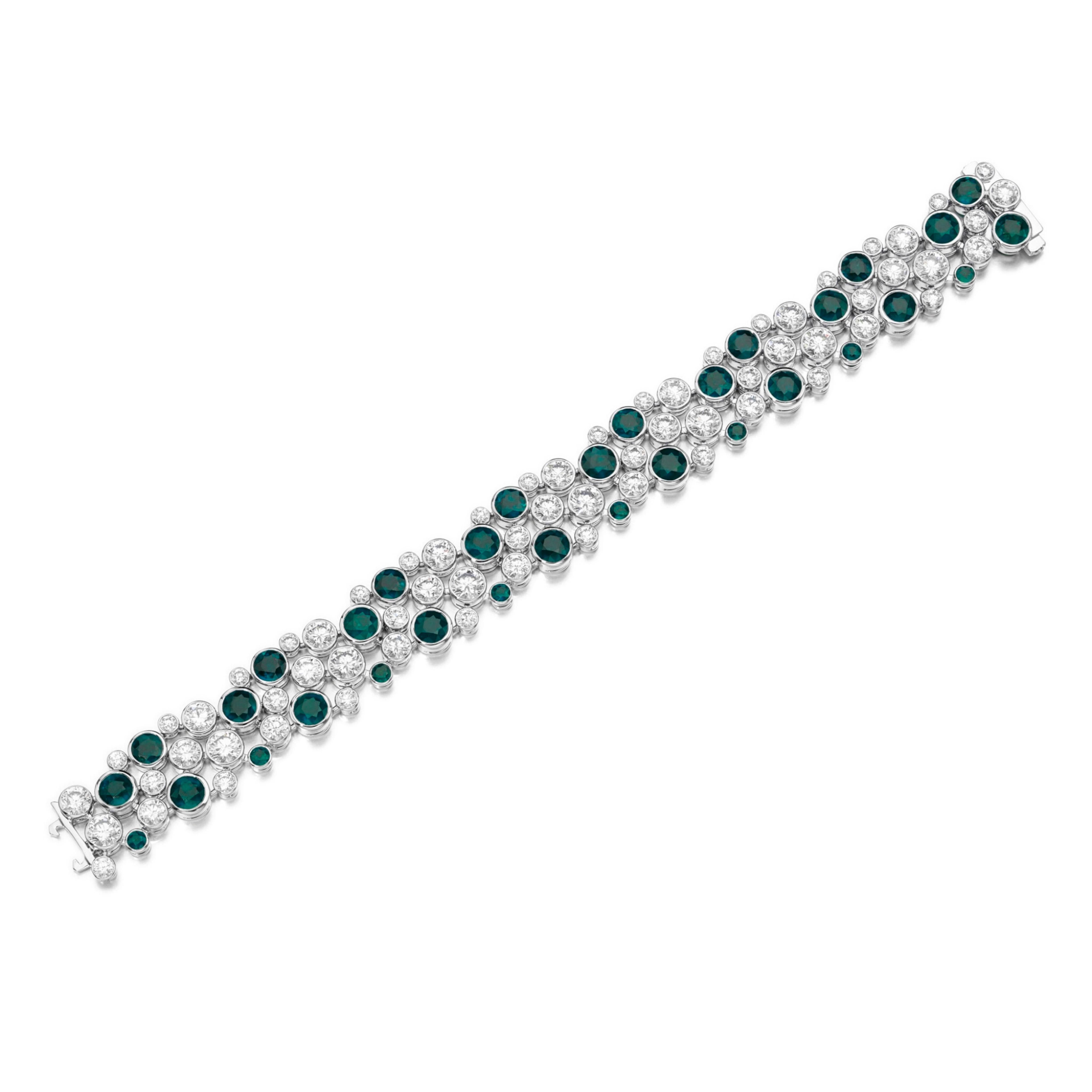Contemporary Round Green Emerald Diamond Bracelet For Sale