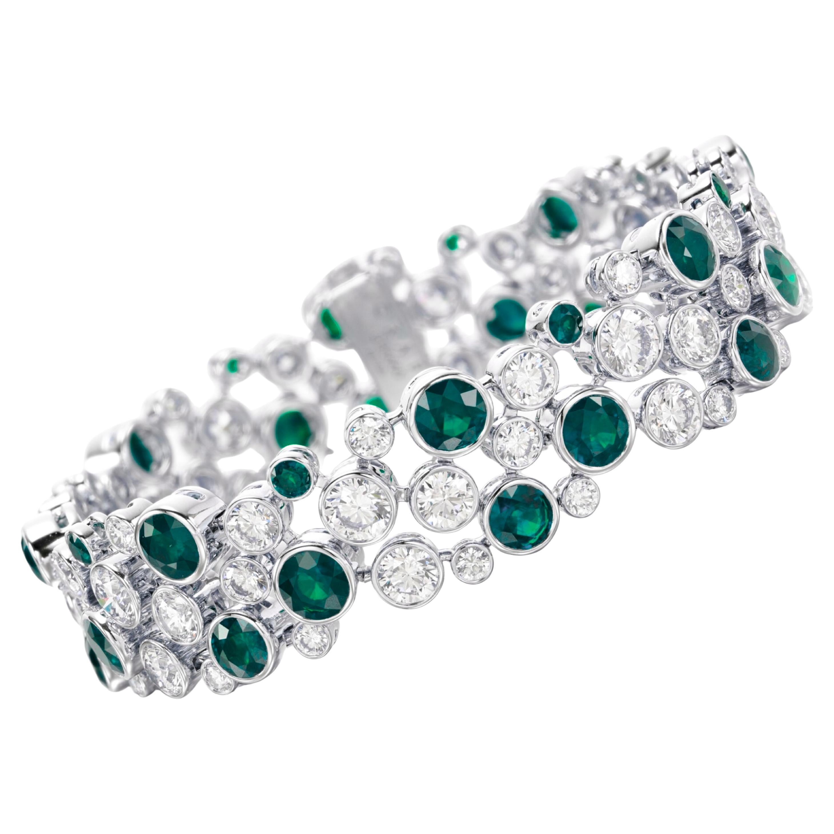 Round Green Emerald Diamond Bracelet