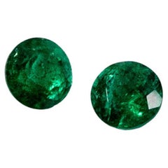 Round Green Emerald Studs in 18k Yellow Gold